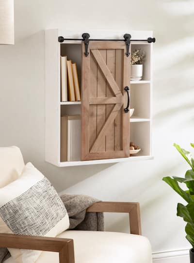Kate and Laurel Cates Wood Wall Storage Cabinet with Sliding Barn Door